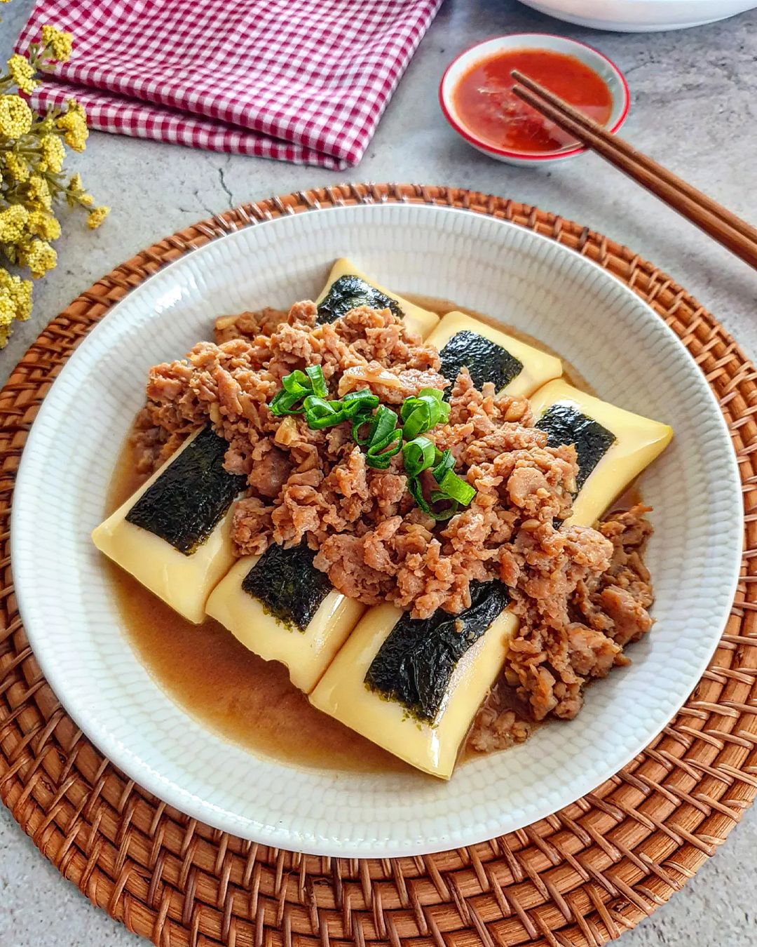 Resep Tofu Nori Kukus Siram Daging Dari Yscooking