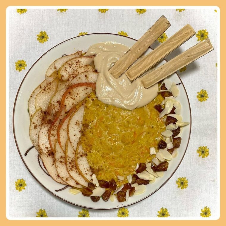 Carrot, Pear & Almond Golden Oatmeal Bowl