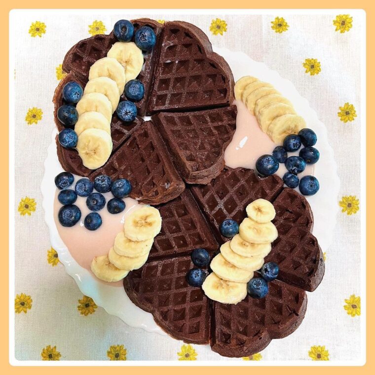 Choc Orange Waffles W/ Strawberry ‘Custard’