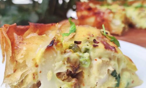 Cheesy Aloo Gobi Filo Pie