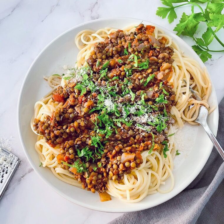 Lentil Bolognese With Spaghetti