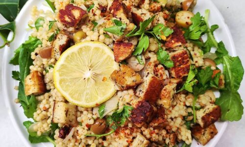 Mediterranean Couscous With Za’atar Crusted Halloumi