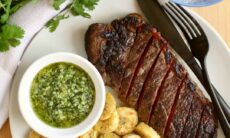New York Strip Steak With Black Pepper Plantains & Cilantro Pesto