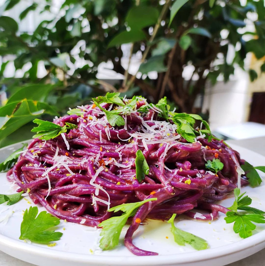 Purple Carrot Pesto Pasta from wondernonieskitchen