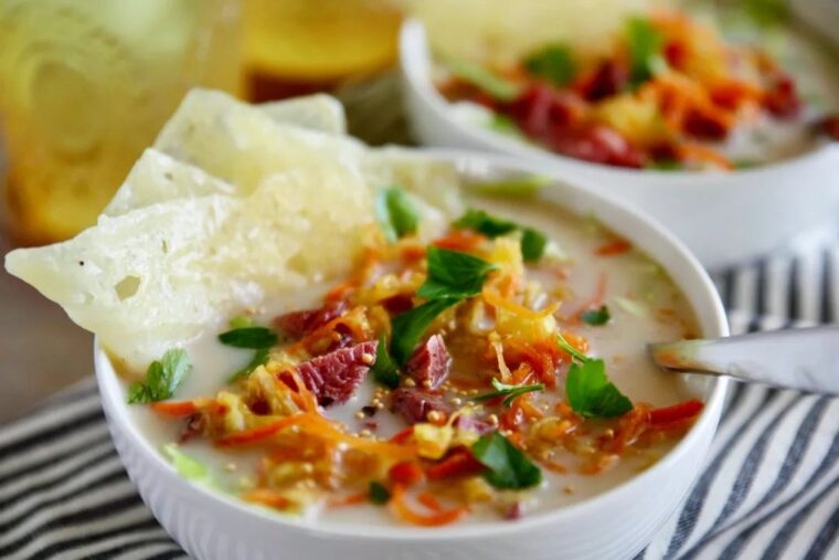 Slow-cooker Reuben Soup With Swiss Cheese Chips