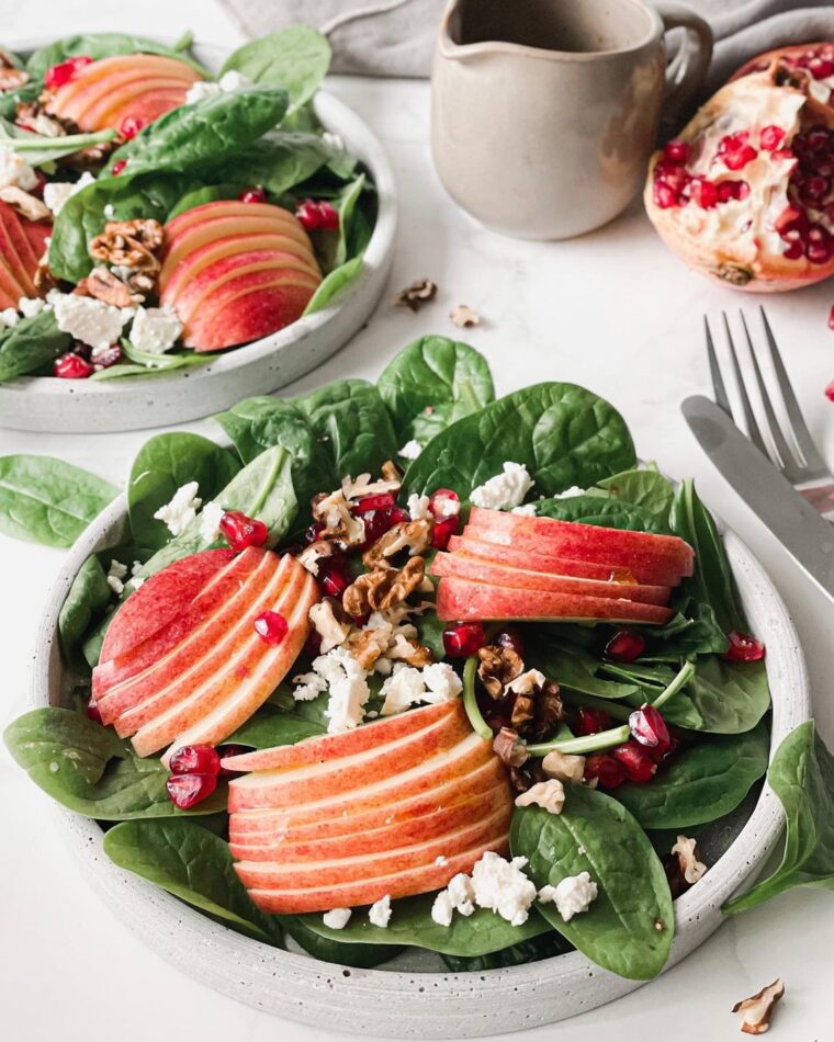 Spinach, Apple, Pomegranate Salad