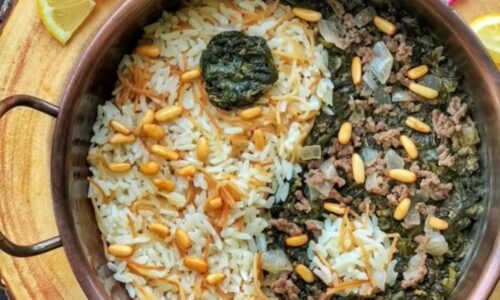 Spinach Stew With Vermicelli Rice Pilaf