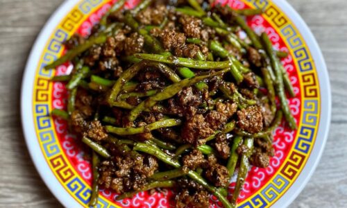 Stir Fry Long Beans And Minced Meat With Olive Vegetables