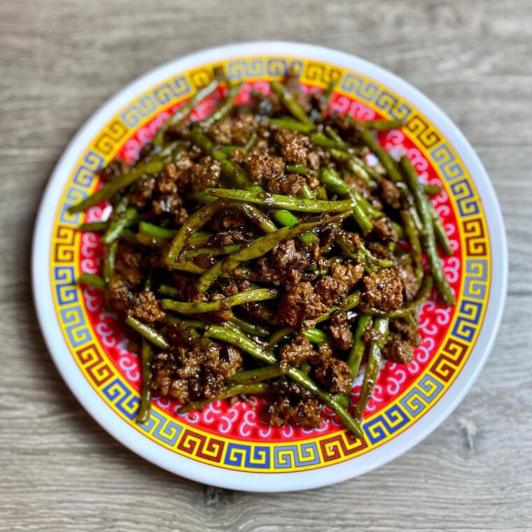 Stir Fry Long Beans And Minced Meat With Olive Vegetables