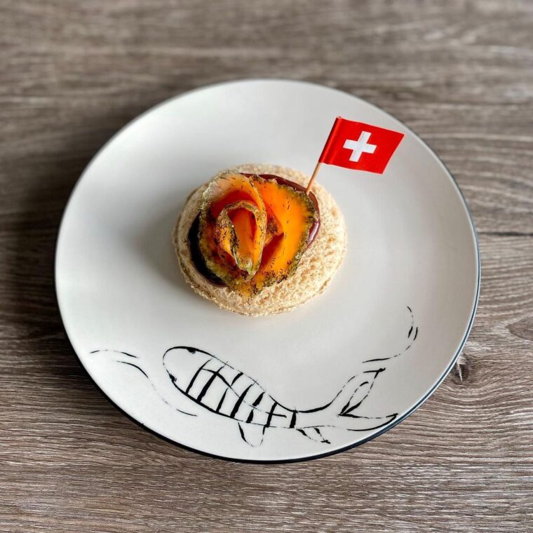 Toast With Salmon On Chocolate-ginger Sauce