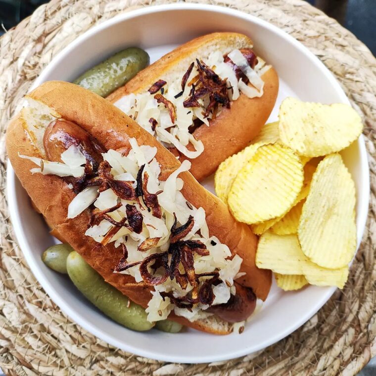 Beef Sausages With Sauerkraut & Fried Shallots