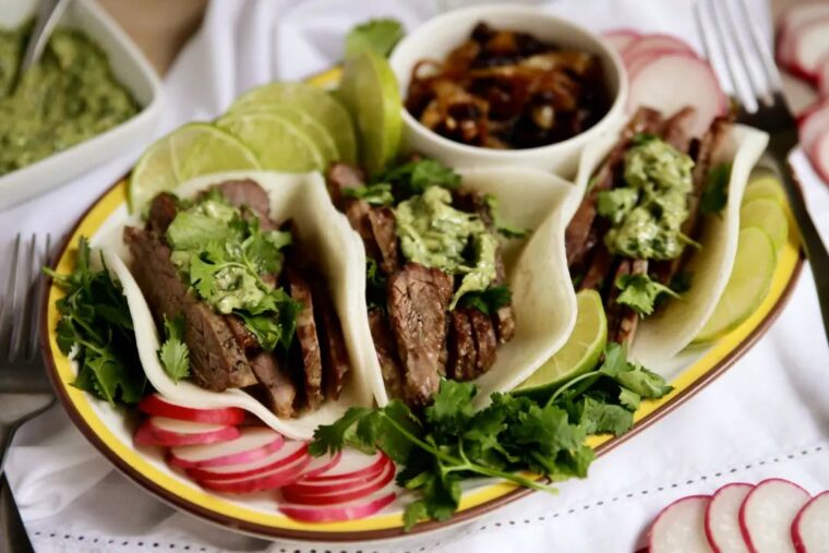 Carne Asada Tacos With Cilantro Cream Sauce