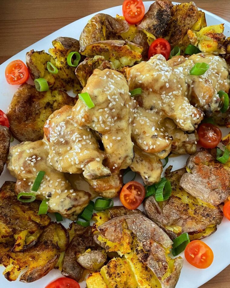 Honey Mustard Chicken Wings & Crispy Mashed Potatoes