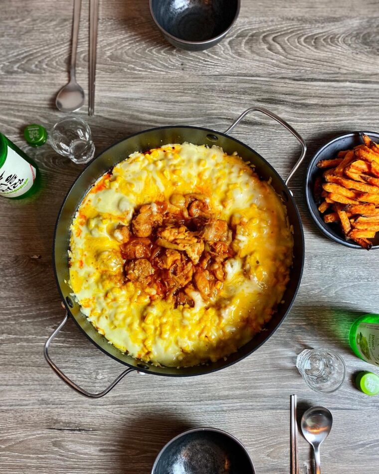 Korean Spicy Chicken With Corn Cheese