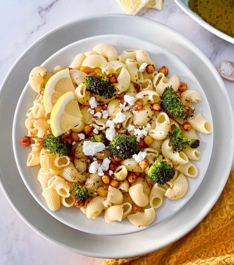Roasted Chickpeas And Broccoli Lemon Pasta