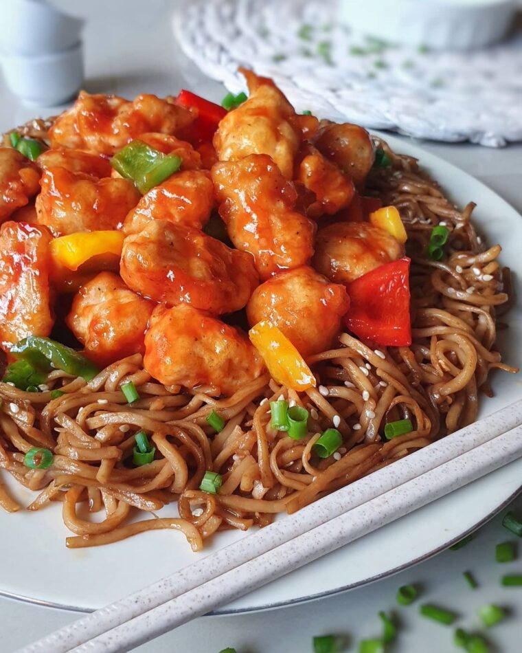 Sweet N Sour Chicken With Soya Garlic Noodles