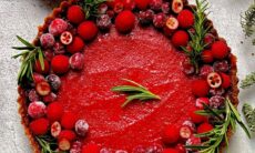 Cranberry Curd Tart With A Biscoff Cookie Crust And Candied Cranberries