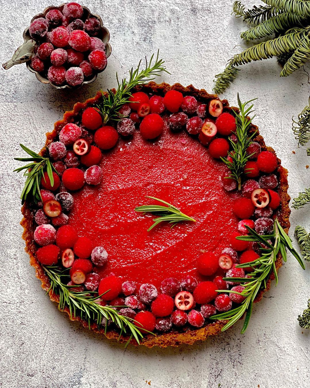Cranberry Curd Tart With A Biscoff Cookie Crust And Candied Cranberries