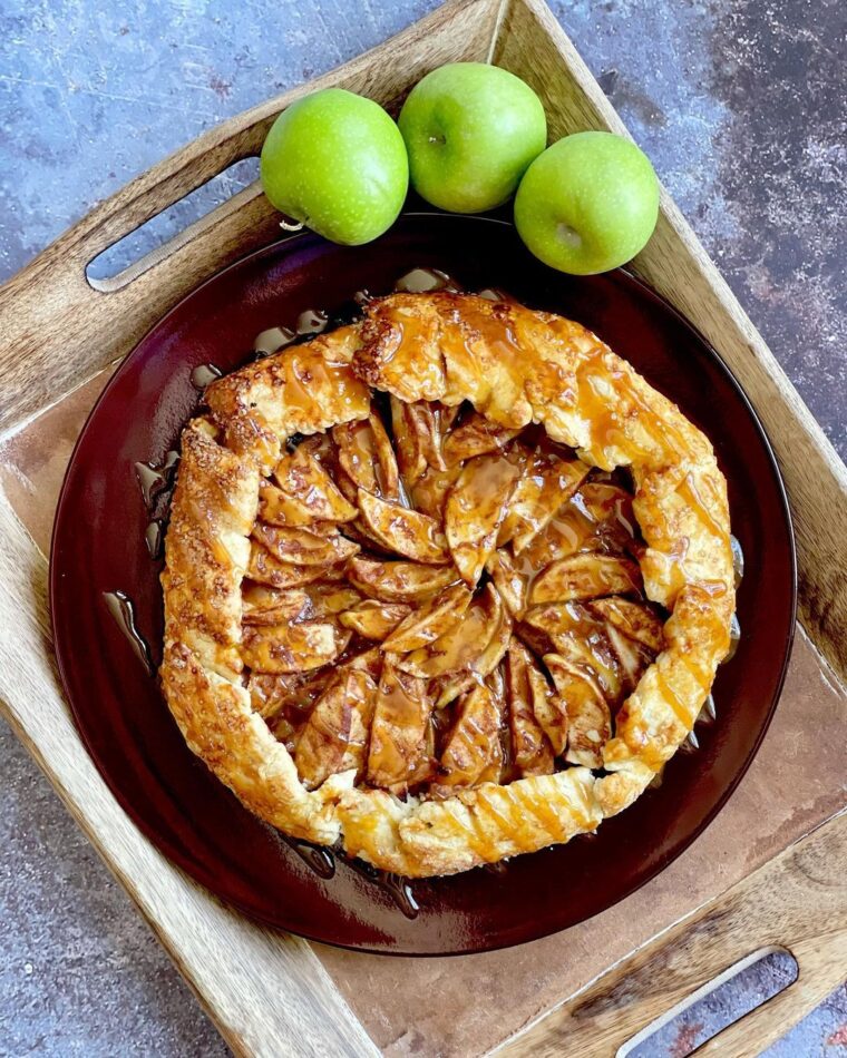 French Apple Butter Galette Layered With Cinnamon Apples And Drenched In Gooey Salted Caramel Sauce