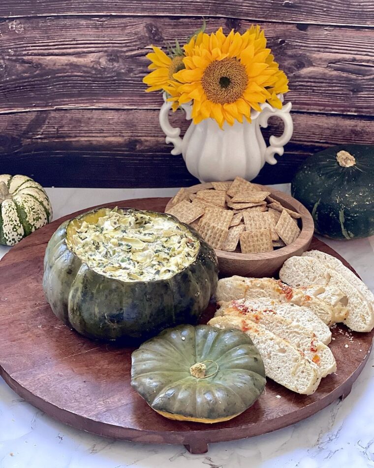 Spinach And Artichoke Dip Baked In A Pumpkin