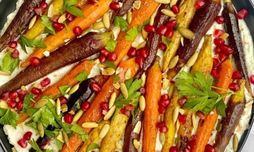 Tri-color Rainbow Carrots Roasted With Cinnamon Cumin And Smoked Paprika Drizzled With Honey