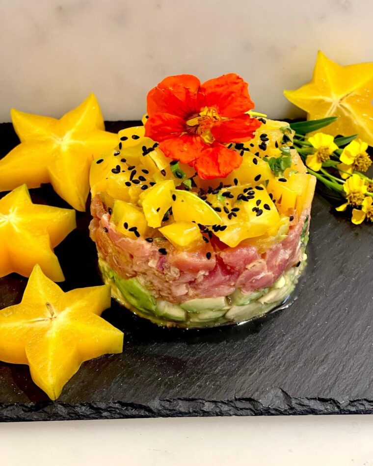 Tuna Tartar With Toasted Sesame Oil, Avocado And Star Fruit Salsa