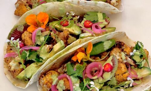 Roasted Cauliflower Tacos With A Creamy Chipotle And Cilantro Lime Drizzle