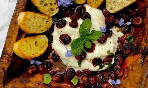 Roasted Grape And Burrata Bruschetta With Lemon Zest - Food Recipes dari Grape