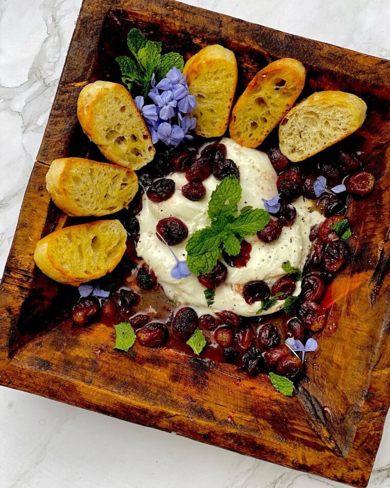 Roasted Grape And Burrata Bruschetta With Lemon Zest