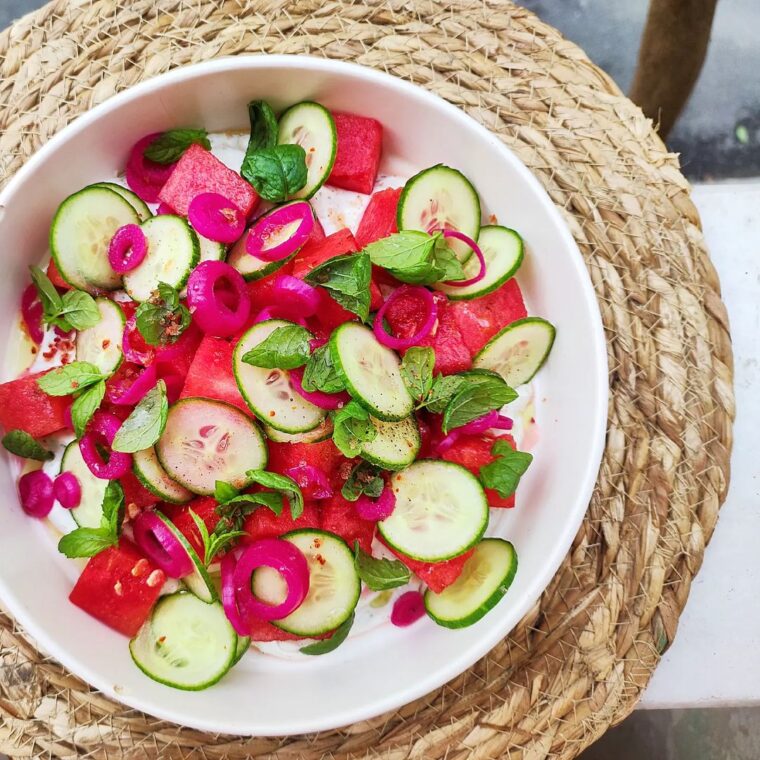 Watermelon Salad With Herbed Yoghurt Sauce