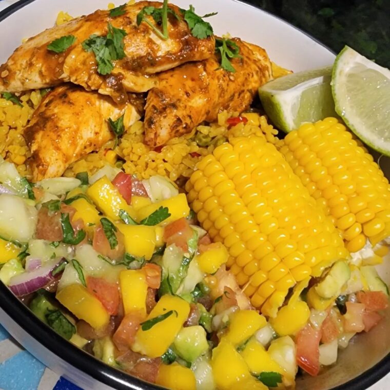 Chicken Tenders Rice And Avocado Salsa