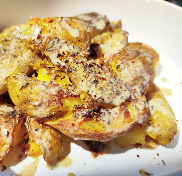 Za’atar Smashed Potatoes W Tahini Sauce