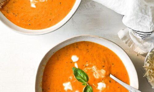 Creamy Tomato Bisque With A Crunchy Grilled Cheese