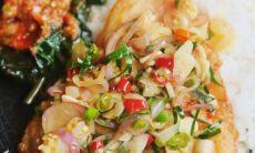 Pan Fried Red Snapper Paired Balinese Sambal Matah And Plecing Kangkung