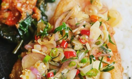 Pan Fried Red Snapper Paired Balinese Sambal Matah And Plecing Kangkung - Food Recipes dari Fish
