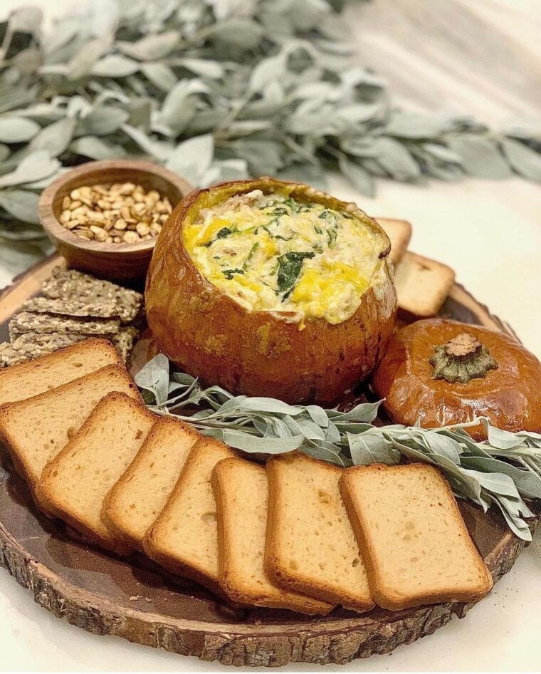 Swiss Cheese And Spinach Stuffed Pumpkin Dip