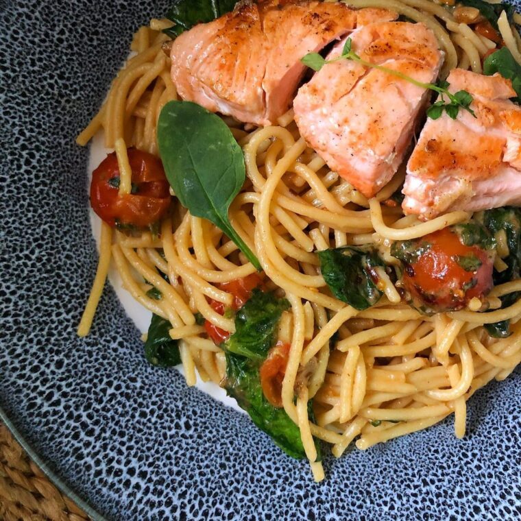Aglio E Olio Pasta With Salmon