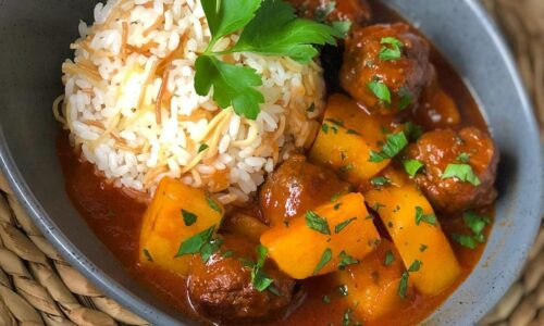 Kifta And Potato Served With Lebanese Rice