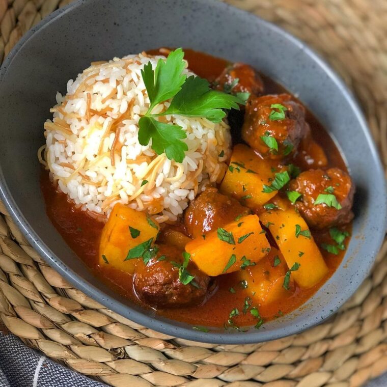 Kifta And Potato Served With Lebanese Rice