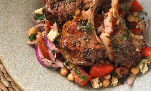 Lamb Chops Served With Chickpea Salad