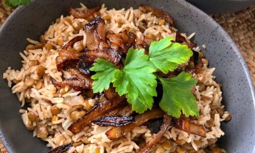 Mjadra With Cucumber Garlic Yogurt