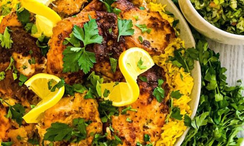 Oven Baked Moroccan Chicken With Saffron Rice