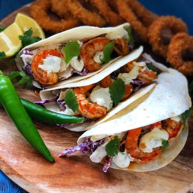 Prawn Tacos With Creamy Coriander Sauce