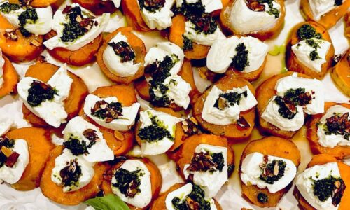 Sweet Potato Rounds Topped With Torn Burrata