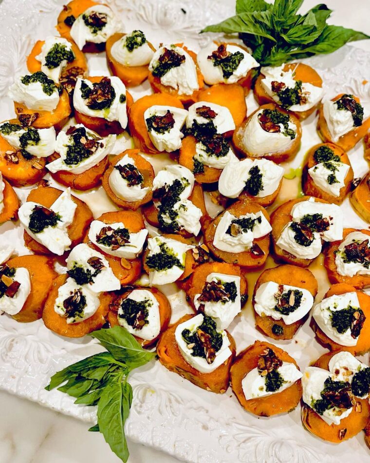 Sweet Potato Rounds Topped With Torn Burrata