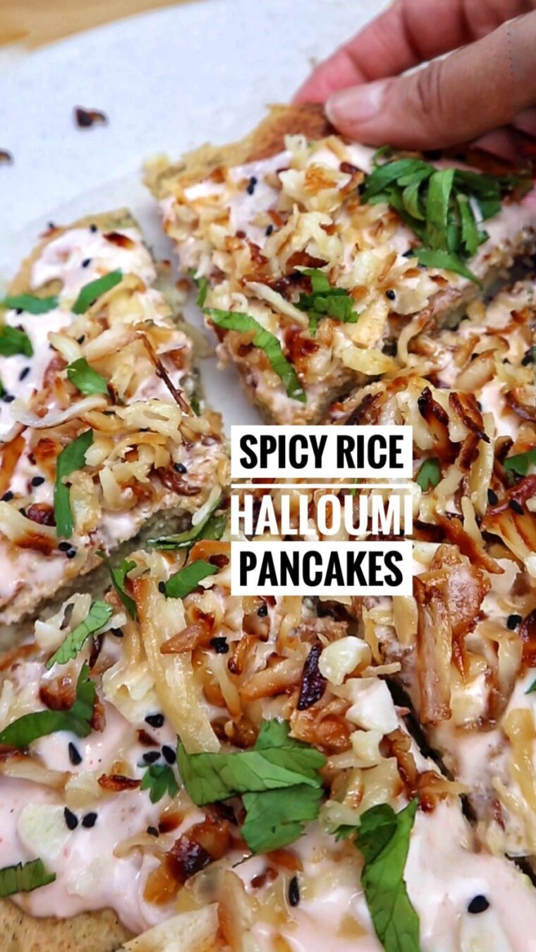 Spicy Rice Pancake With Honey Halloumi