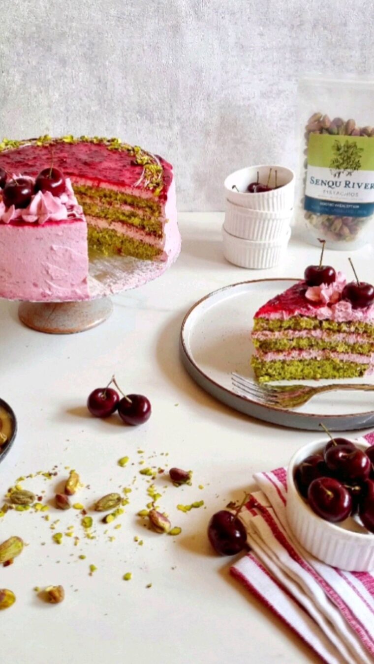 Cherry Cream Pistachio Cake