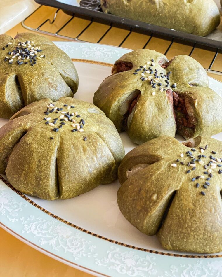 Matcha Red Bean Mochi Bread