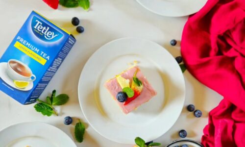 Lemon Tea Infused Sheet Cake With A Black Current Glaze