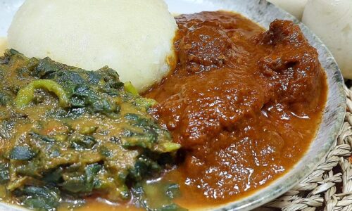 Fufu With Nigerian Beef Stew & Nigerian Spinach Stew